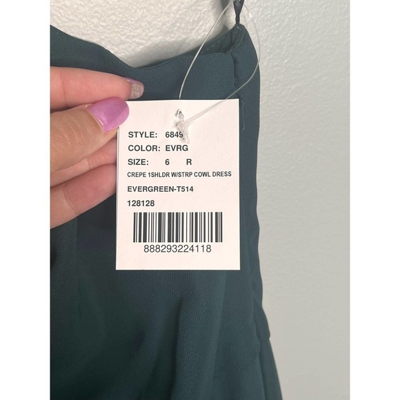 NWT After Six One Shoulder With Strap Cowl-Neck Crepe Maxi Dress Evergreen Sze 6 - Picture 8 of 12